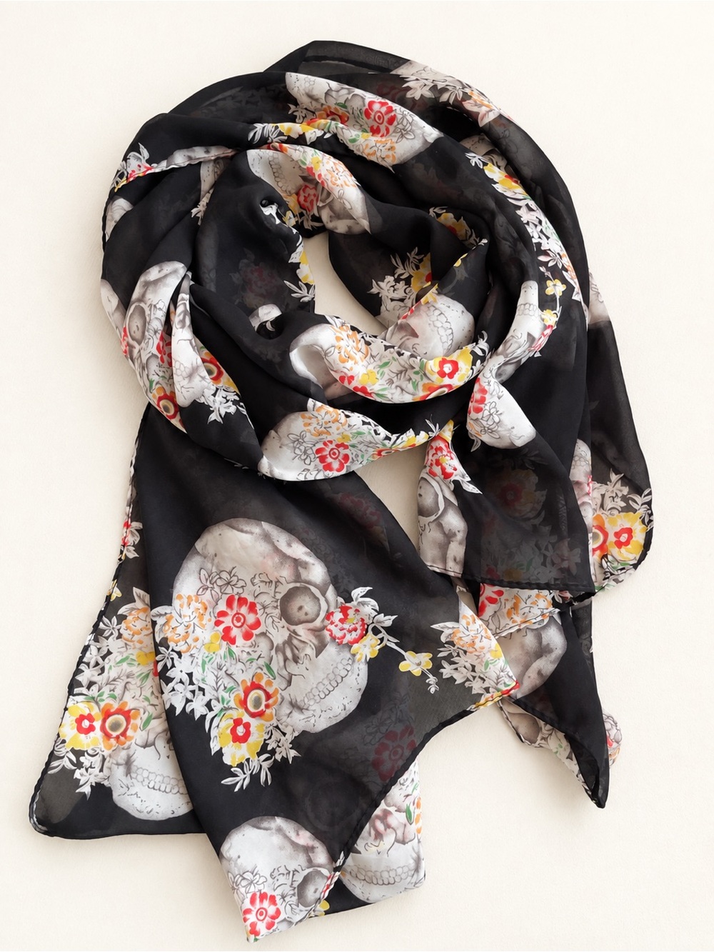 Floral Sugar Skull Scarf | 29x62